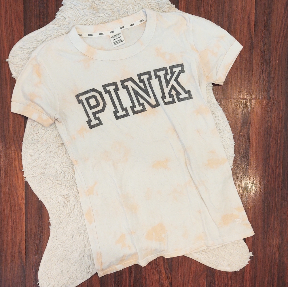 PINK Victoria's Secret Orange and White Tie Dye T-shirt